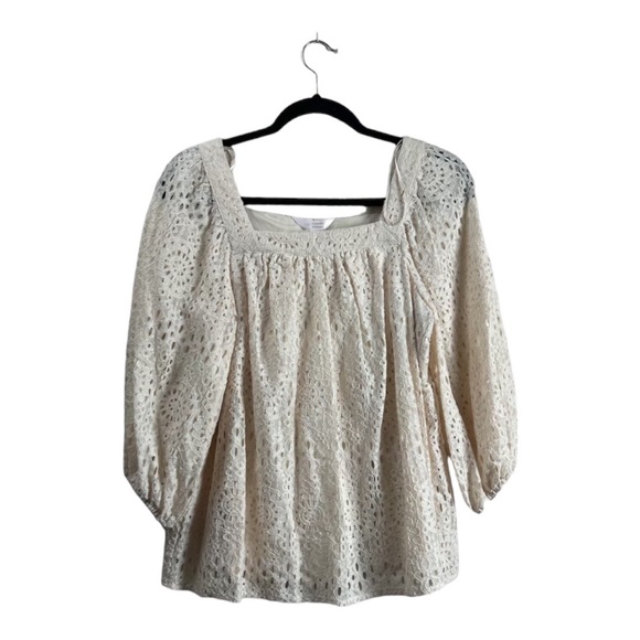 NWT Lauren Conrad Cream Eyelet Square Neck Top Size Small [213] - Picture 1 of 4